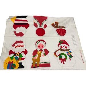 Vintage Cranston Fabric Panel Mr Mrs Santa Snowman 14" Christmas